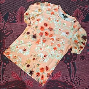 DKNY Peach Floral Short-Sleeve Tee with Coral Blooms